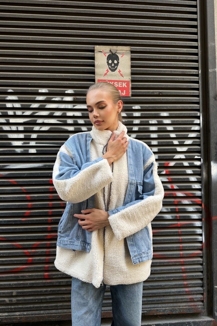 Blue Oversized Fit Shacket Jacket With High Collar - Producer: My Jest Fashion - Wholesale Women Clothes - TheBS Women