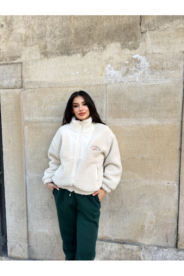 White Teddy Jacket With High Collar And Oversized Fit - Brand: My Jest Fashion - Women & Kids, Baby Clothes Wholesale - TheBS Women