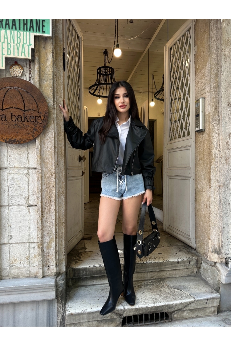 Biker Jacket With Zip-Up And Notched Collar - Brand: My Jest Fashion - Women & Kids, Baby Clothes Wholesale - TheBS Women