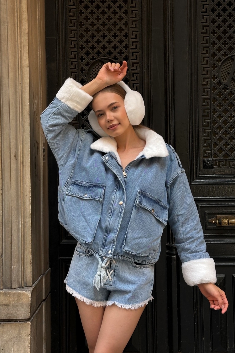 Blue Bomber Jacket With Flap Pockets - Producer: My Jest Fashion - Wholesale Women Clothes - TheBS Women