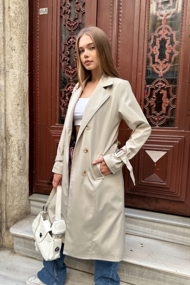 Beige Trenchcoat Single-Breasted Buttoned Coat - Producer: My Jest Fashion - Wholesale Women Clothes - TheBS Women