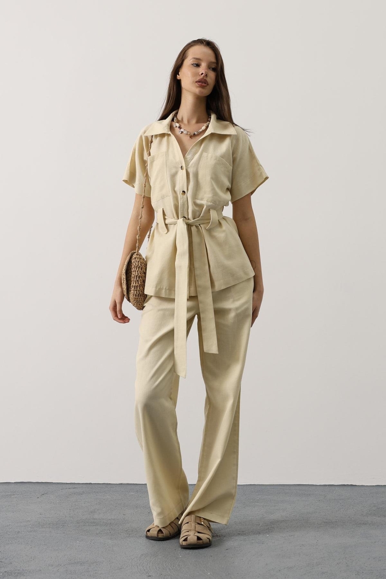 Beige Elegant Formal Set With Wide Leg Palazzo - Brand: Reyon - Women & Kids, Baby Clothes Wholesale - TheBS Women