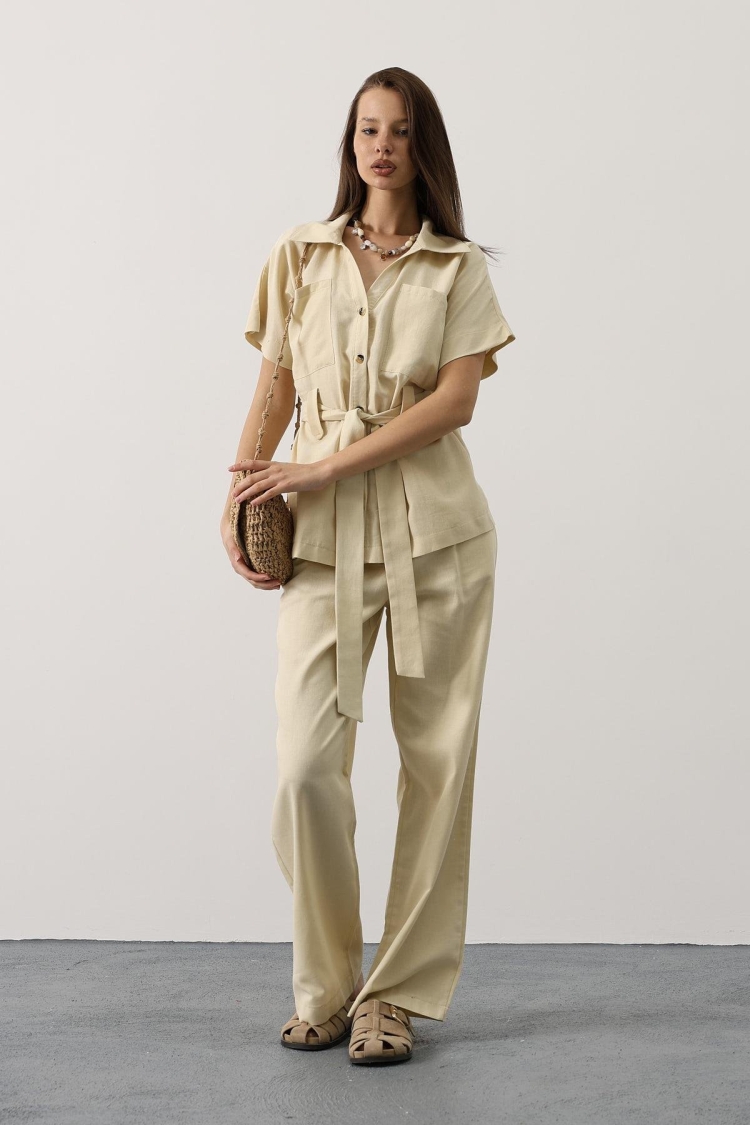 Beige Elegant Formal Set With Wide Leg Palazzo - Brand: Reyon - Women & Kids, Baby Clothes Wholesale - TheBS Women