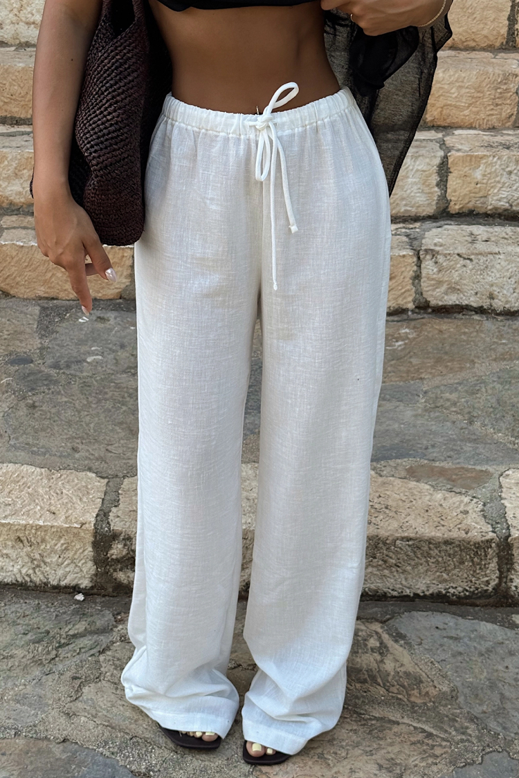 White Palazzo Pants With Drawstring Waist - Brand: EYYO ATELIER - Women & Kids, Baby Clothes Wholesale - TheBS Women