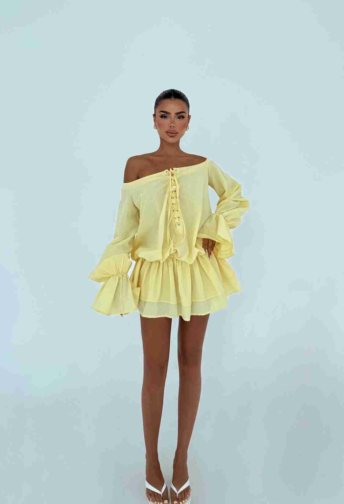 Babydoll Mini Dress With Bell Sleeves - Brand: EYYO ATELIER - Women & Kids, Baby Clothes Wholesale - TheBS Women