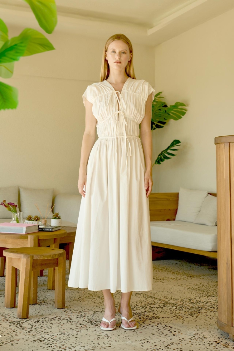 Fit And Flare V-Neck Midi Dress With Cap Sleeves - Brand: Juste - Women & Kids, Baby Clothes Wholesale - TheBS Women