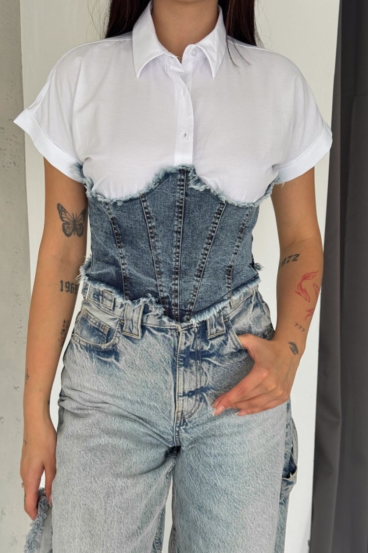 White Casual Streetwear Polo Neck Shirt - Producer: My Jest Fashion - Wholesale Women Clothes - TheBS Women