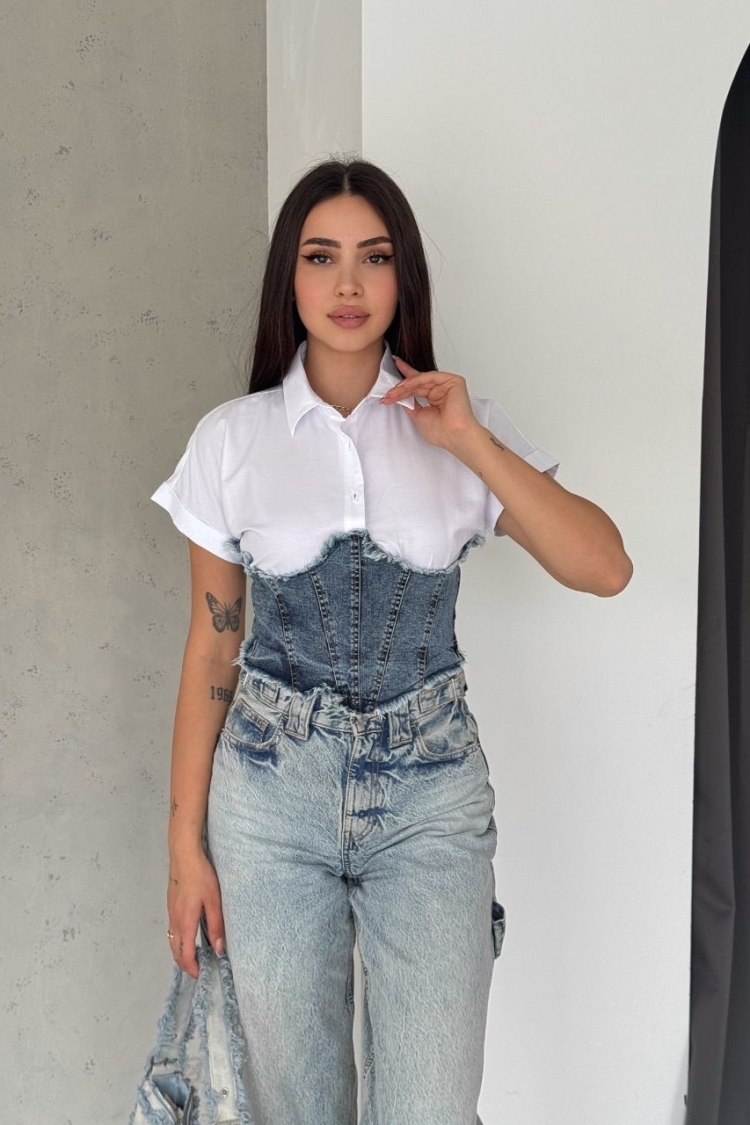 White Casual Streetwear Polo Neck Shirt - Producer: My Jest Fashion - Wholesale Women Clothes - TheBS Women