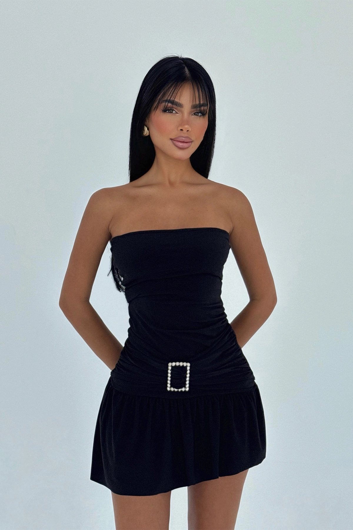 Sexy Elegant Strapless Mini Slip Dress With Cap Sleeve - Producer: EYYO ATELIER - Wholesale Women Clothes - TheBS Women