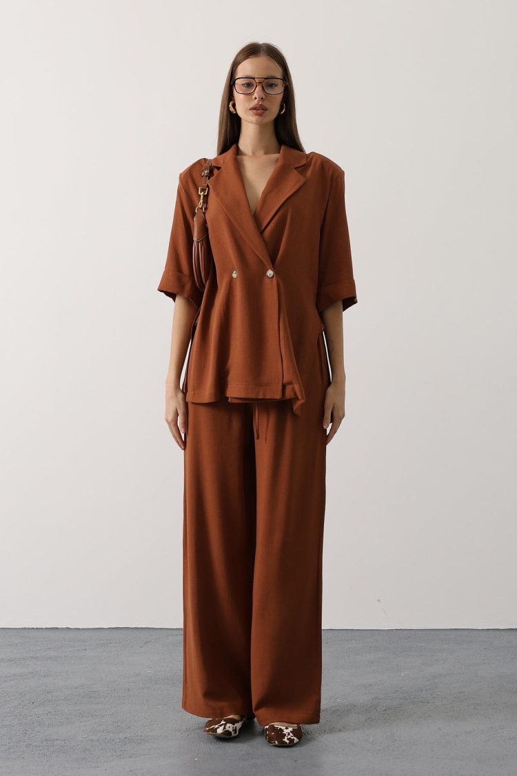 Elegant Suit With Notched Neck And Wide Leg Palazzo - Brand: Reyon - Women & Kids, Baby Clothes Wholesale - TheBS Women