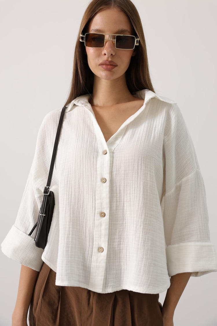 White Casual Elegant Boho Shirt - Brand: Reyon - Women & Kids, Baby Clothes Wholesale - TheBS Women