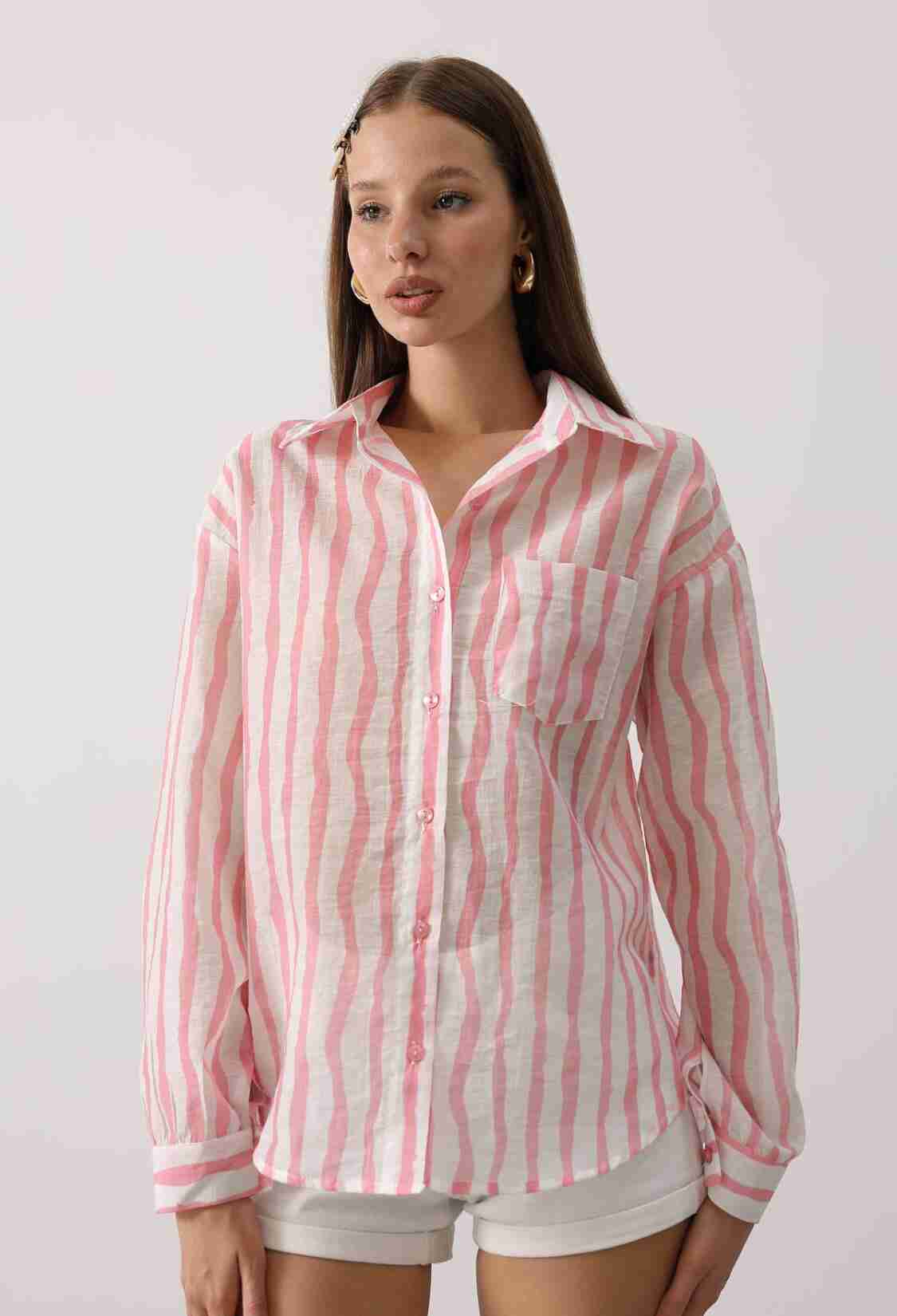 Striped Casual Buttoned Long Sleeve Shirt - Brand: Reyon - Women & Kids, Baby Clothes Wholesale - TheBS Women