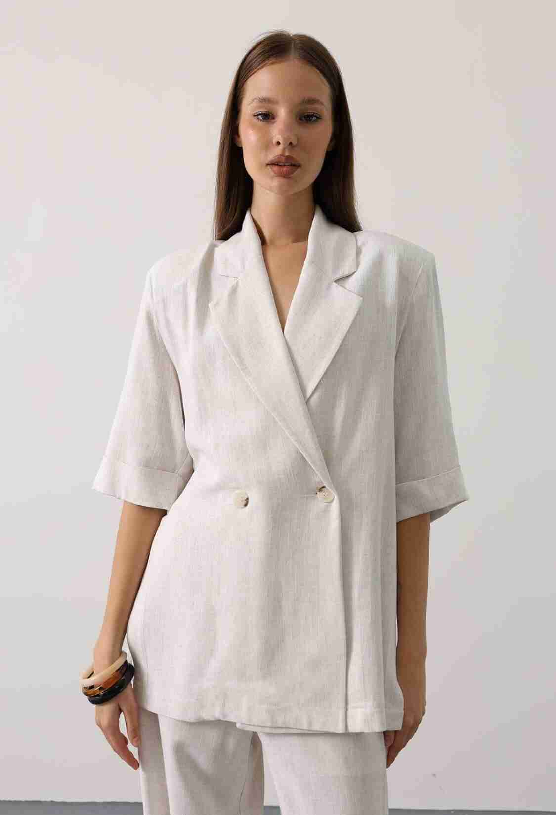 Beige Double-Breasted Blazer Jacket - Brand: Reyon - Women & Kids, Baby Clothes Wholesale - TheBS Women