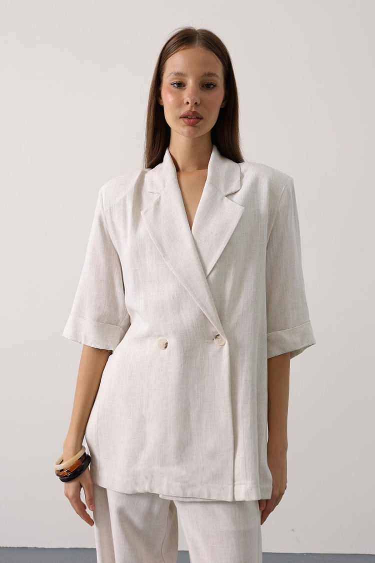Beige Double-Breasted Blazer Jacket - Brand: Reyon - Women & Kids, Baby Clothes Wholesale - TheBS Women