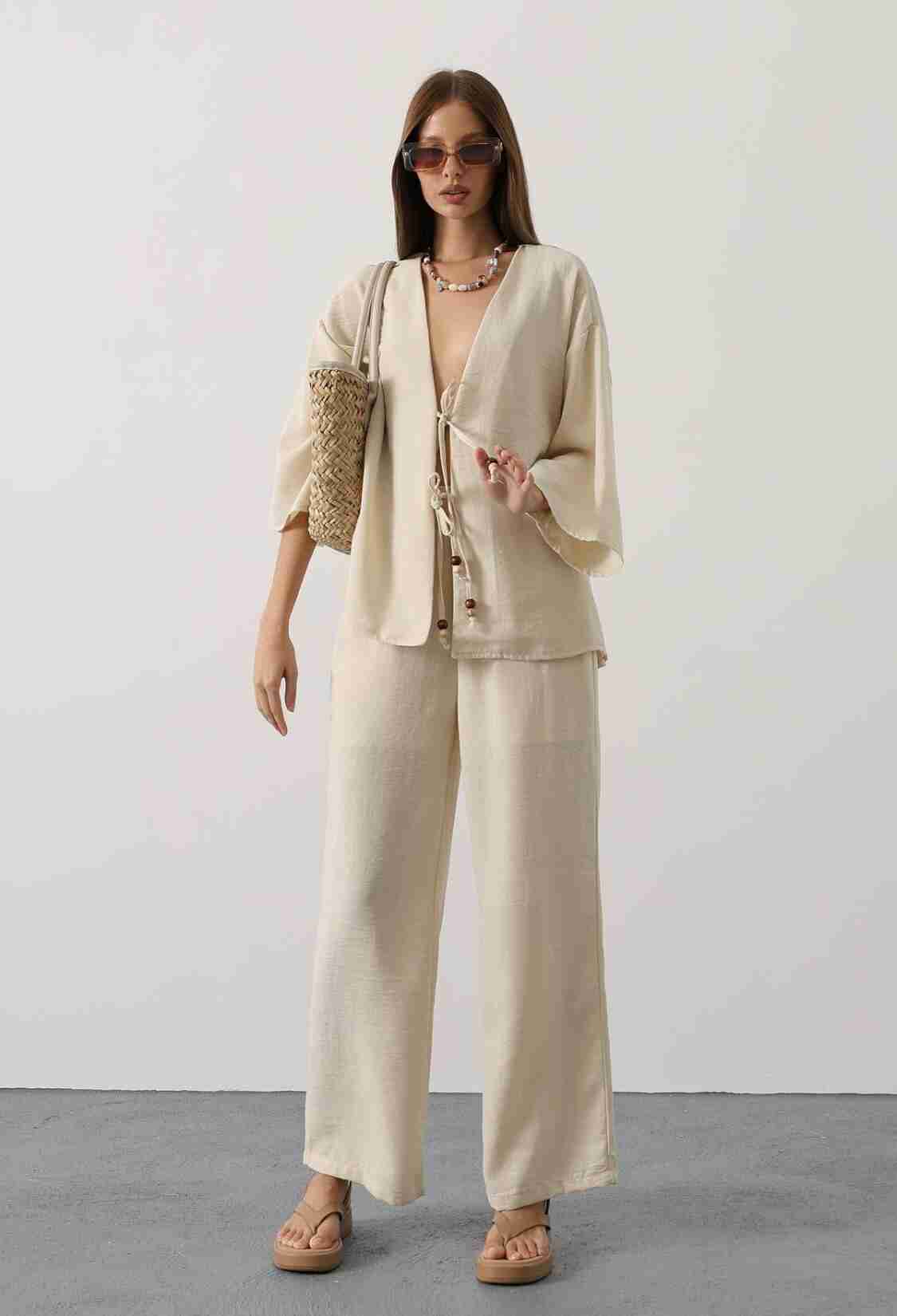 Beige Elegant Boho Palazzo Set - Brand: Reyon - Women & Kids, Baby Clothes Wholesale - TheBS Women