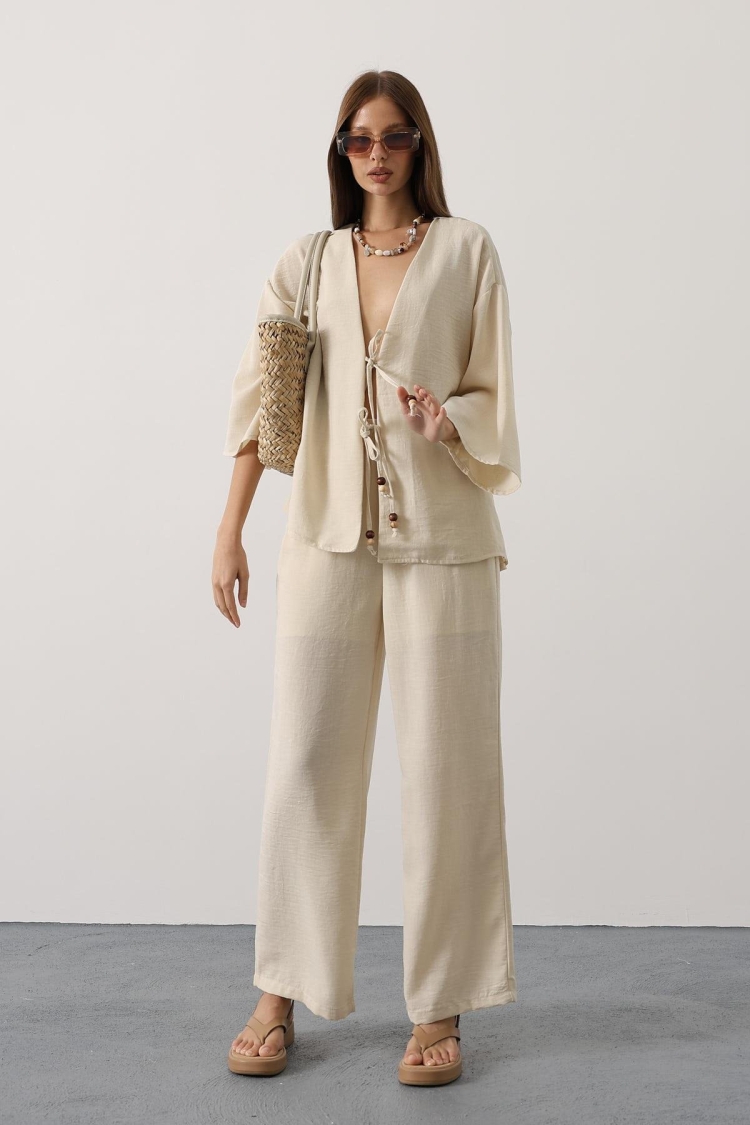 Beige Elegant Boho Palazzo Set - Brand: Reyon - Women & Kids, Baby Clothes Wholesale - TheBS Women