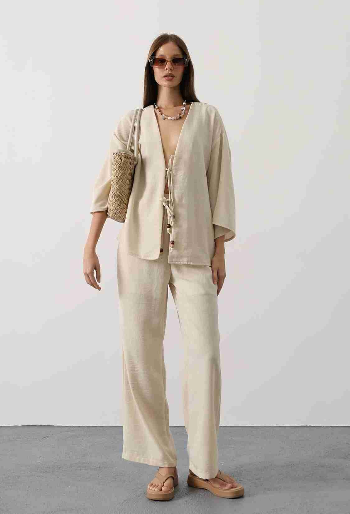 Beige Elegant Boho Palazzo Set - Brand: Reyon - Women & Kids, Baby Clothes Wholesale - TheBS Women