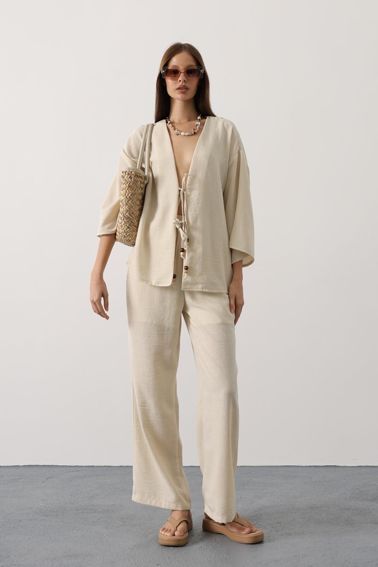 Beige Elegant Boho Palazzo Set - Brand: Reyon - Women & Kids, Baby Clothes Wholesale - TheBS Women