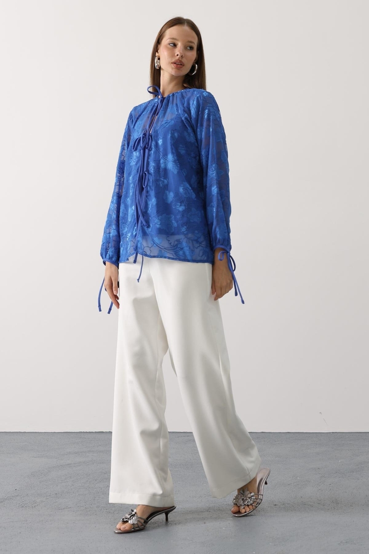 Elegant Blue Floral Long Sleeve Blouse - Brand: Reyon - Women & Kids, Baby Clothes Wholesale - TheBS Women