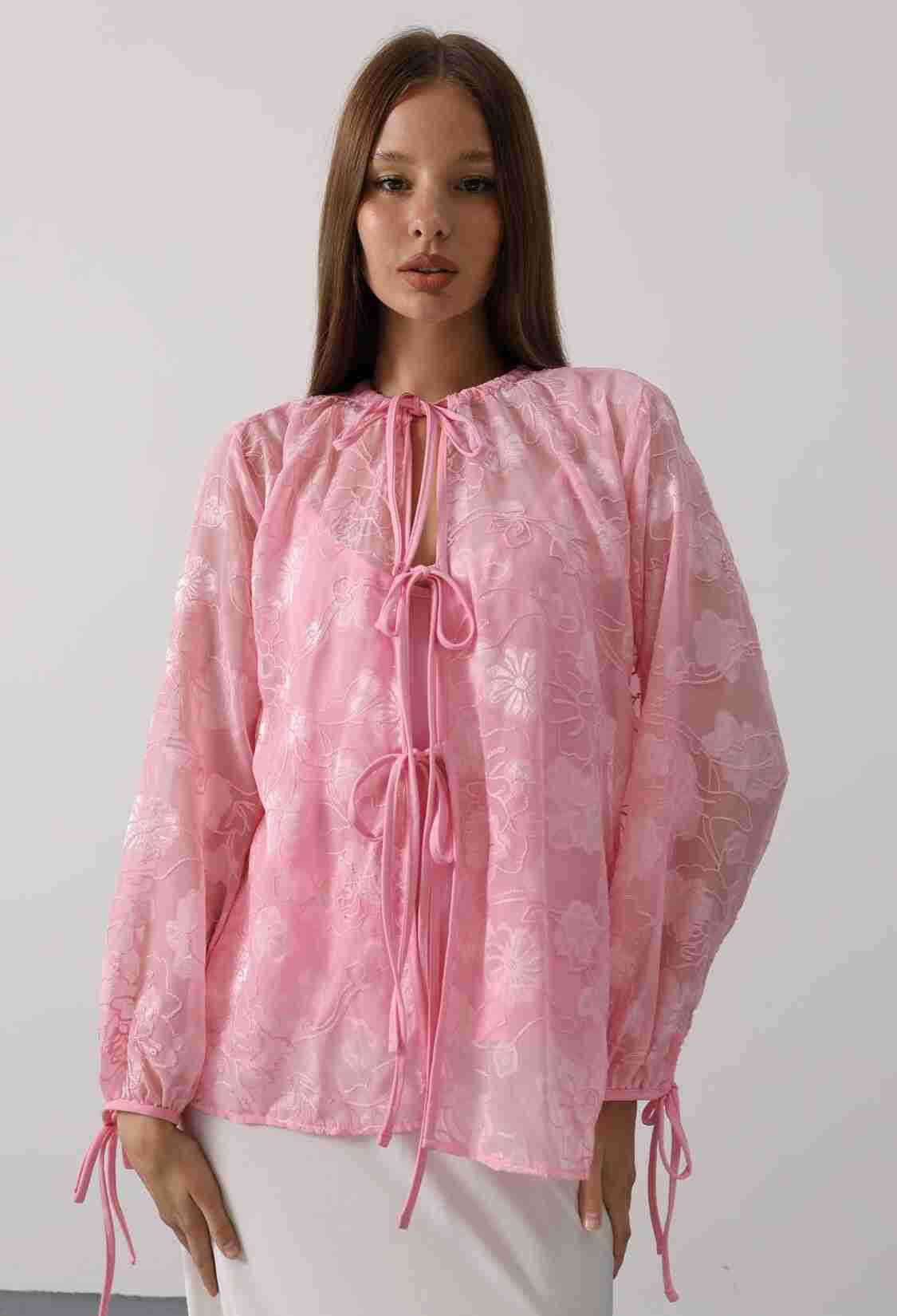 Floral Elegant Casual Shirt With Tie Closure - Brand: Reyon - Women & Kids, Baby Clothes Wholesale - TheBS Women