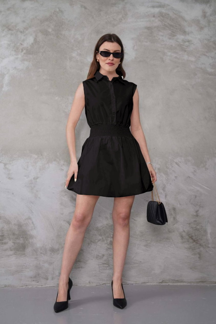 Sleeveless Notched Neck Shirt Mini Dress - Producer: My Jest Fashion - Wholesale Women Clothes - TheBS Women