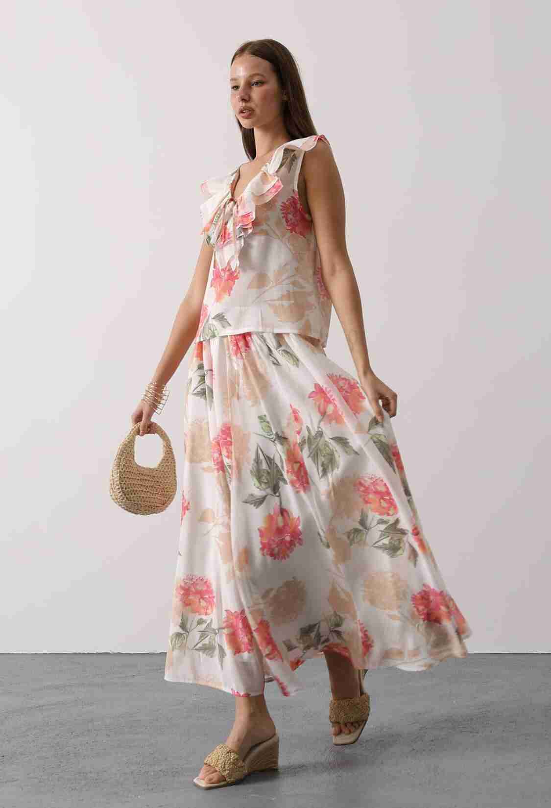 White Floral Flared Maxi Skirt - Brand: Reyon - Women & Kids, Baby Clothes Wholesale - TheBS Women