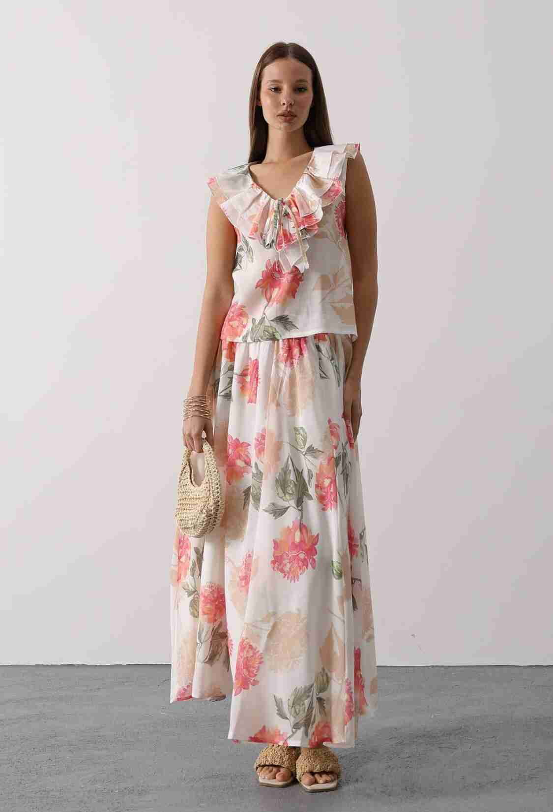 White Floral Flared Maxi Skirt - Brand: Reyon - Women & Kids, Baby Clothes Wholesale - TheBS Women