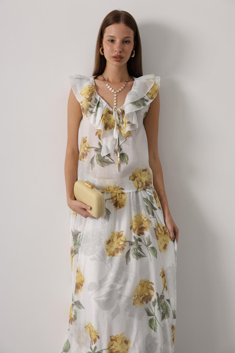 White Floral V-Neck Regular Fit Sleeveless Blouse - Brand: Reyon - Women & Kids, Baby Clothes Wholesale - TheBS Women