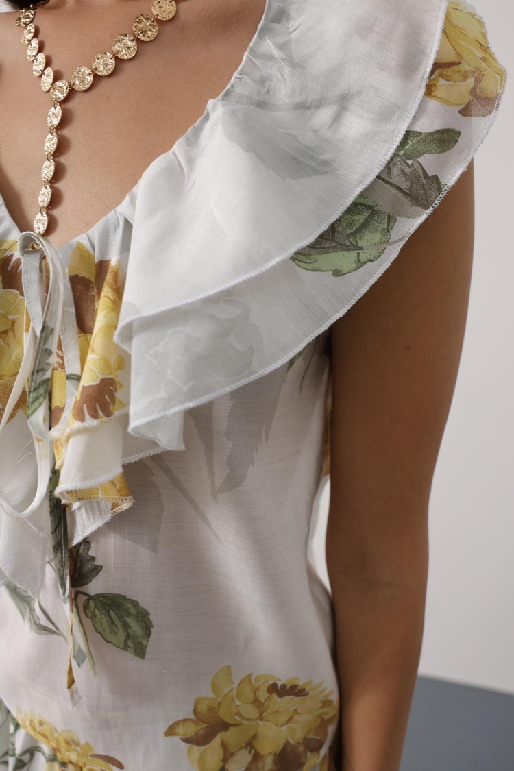 White Floral V-Neck Regular Fit Sleeveless Blouse - Brand: Reyon - Women & Kids, Baby Clothes Wholesale - TheBS Women