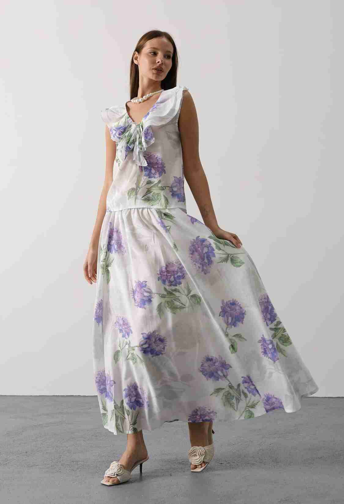 White Flared Maxi Skirt Mid Waist Pull On - Brand: Reyon - Women & Kids, Baby Clothes Wholesale - TheBS Women