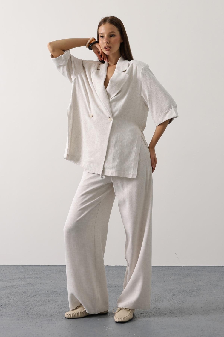 Elegant Beige Palazzo Pants With Wide Leg - Brand: Reyon - Women & Kids, Baby Clothes Wholesale - TheBS Women