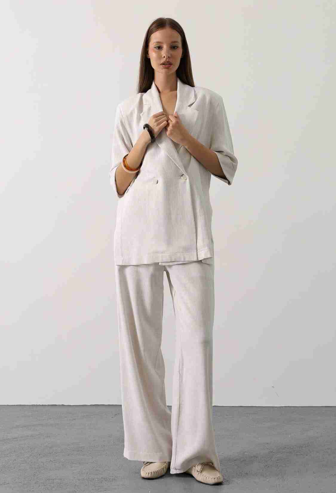 Elegant Beige Palazzo Pants With Wide Leg - Brand: Reyon - Women & Kids, Baby Clothes Wholesale - TheBS Women