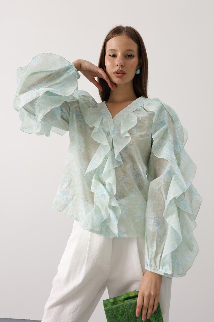 Elegant Mix Color Blouse With Ruffle Sleeves - Brand: Reyon - Women & Kids, Baby Clothes Wholesale - TheBS Women