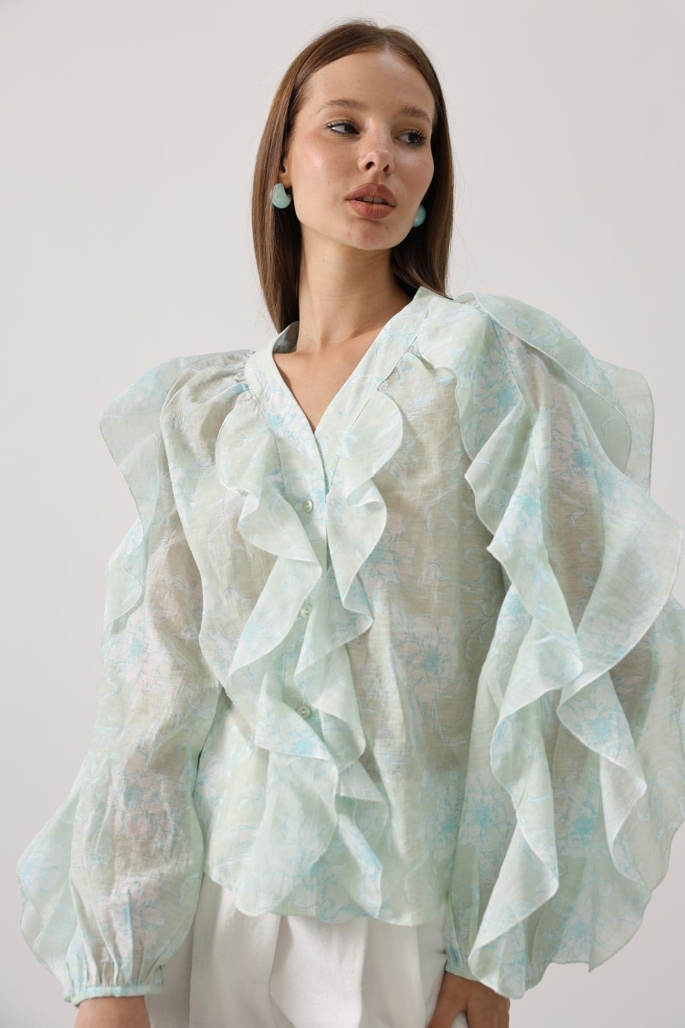 Elegant Mix Color Blouse With Ruffle Sleeves - Brand: Reyon - Women & Kids, Baby Clothes Wholesale - TheBS Women