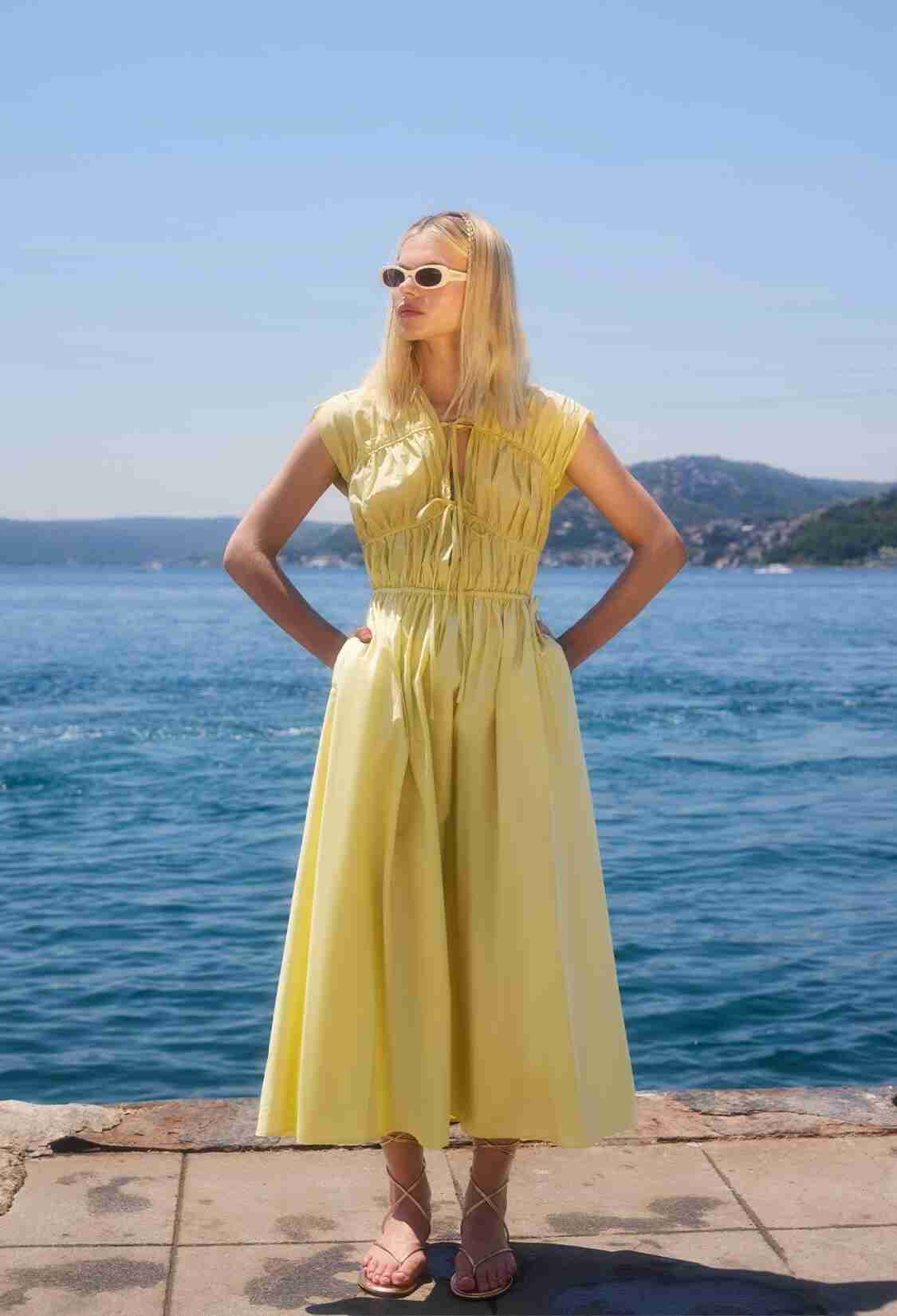 A-Line Midi Dress With V-Neck And Cap Sleeves - Brand: Juste - Women & Kids, Baby Clothes Wholesale - TheBS Women
