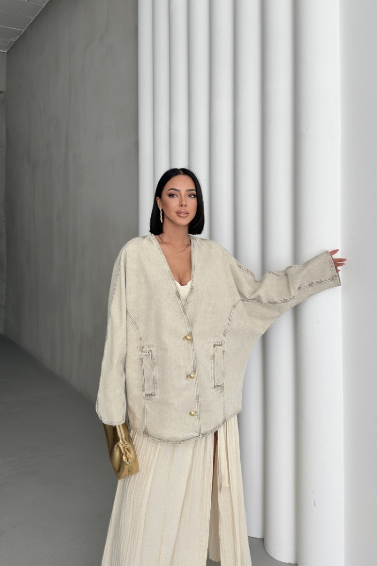 Beige Casual Oversized Single-Breasted Blazer Jacket - Brand: XLove - Women & Kids, Baby Clothes Wholesale - TheBS Women