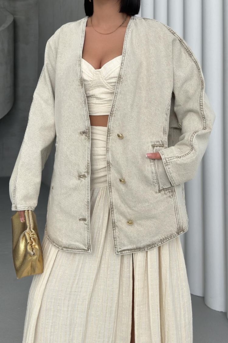 Beige Casual Oversized Single-Breasted Blazer Jacket - Brand: XLove - Women & Kids, Baby Clothes Wholesale - TheBS Women