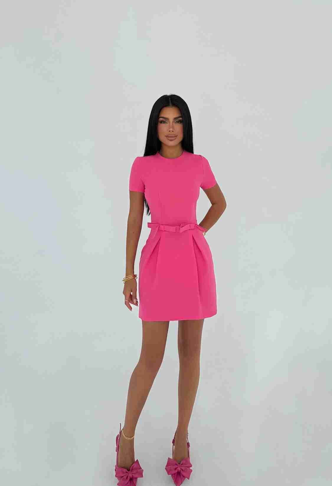 Pink A-Line Mini Dress With Short Sleeves - Brand: EYYO ATELIER - Women & Kids, Baby Clothes Wholesale - TheBS Women