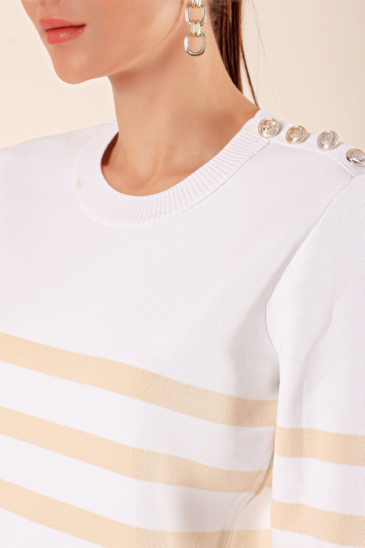 Button Detailed Striped Sweater - C. - Producer: Bigdart - Wholesale Women Clothes - TheBS Women