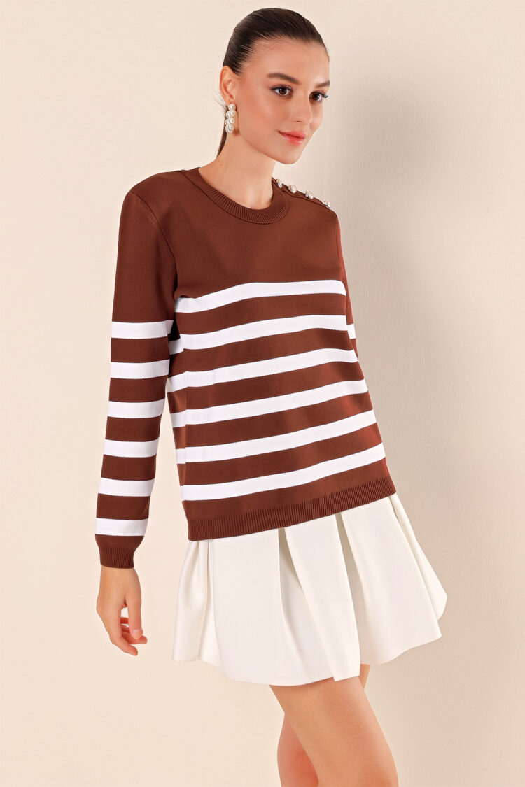 Button Detail Striped Sweater - Producer: Bigdart - Wholesale Women Clothes - TheBS Women