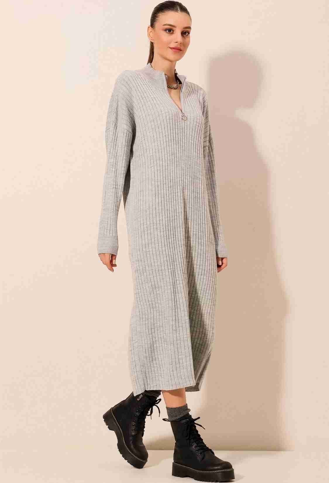 Full-length Knitwear Dress - Gray - Brand: Bigdart - Women & Kids, Baby Clothes Wholesale - TheBS Women