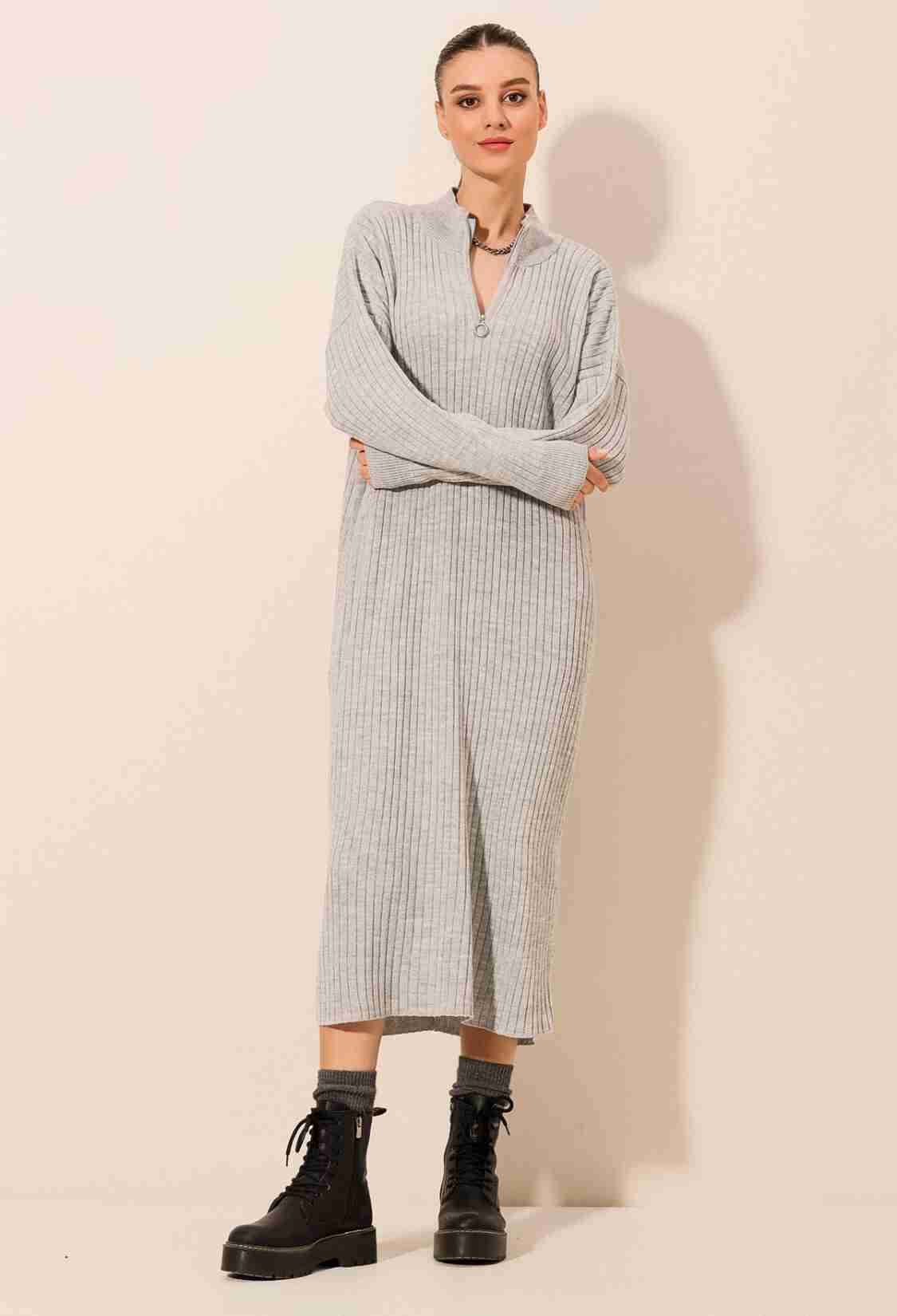 Full-length Knitwear Dress - Gray - Brand: Bigdart - Women & Kids, Baby Clothes Wholesale - TheBS Women