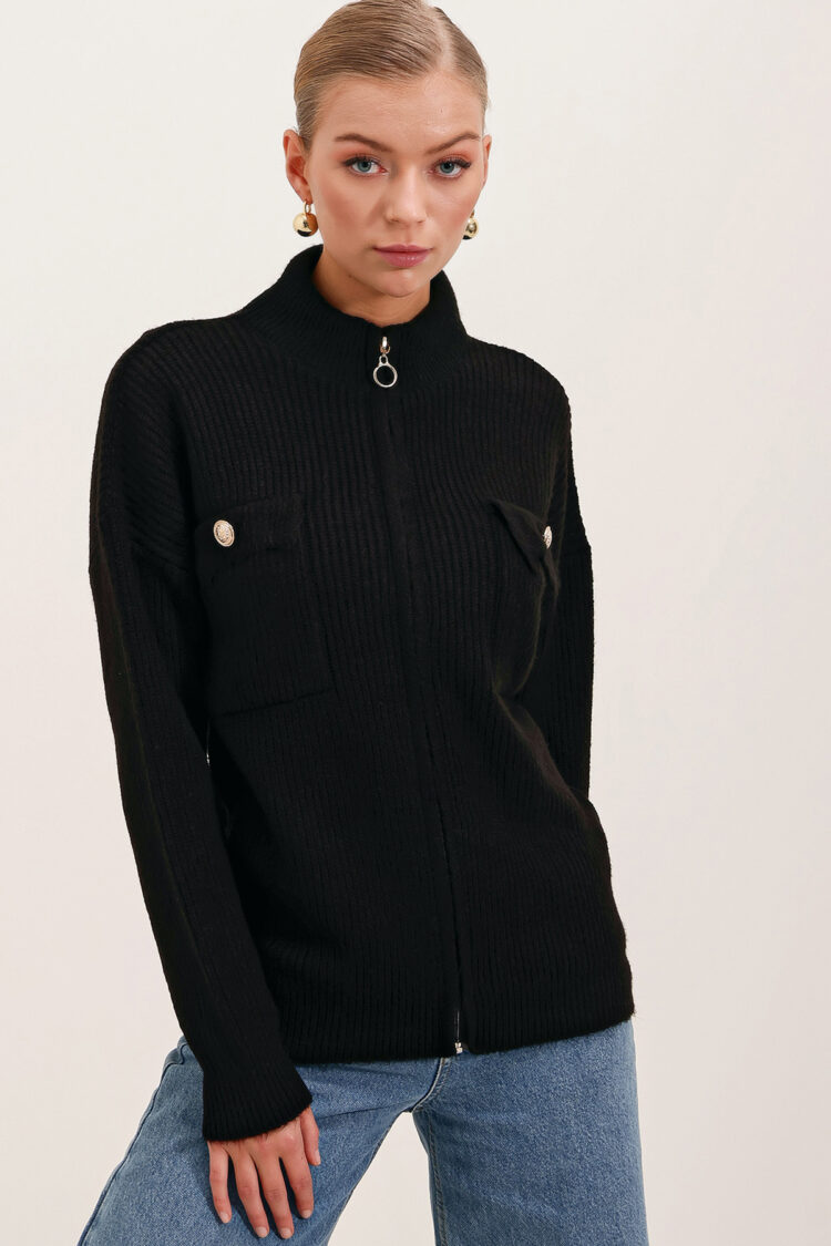 Zippered Knitted Cardigan With Pocket Detail - Producer: Bigdart - Wholesale Women Clothes - TheBS Women