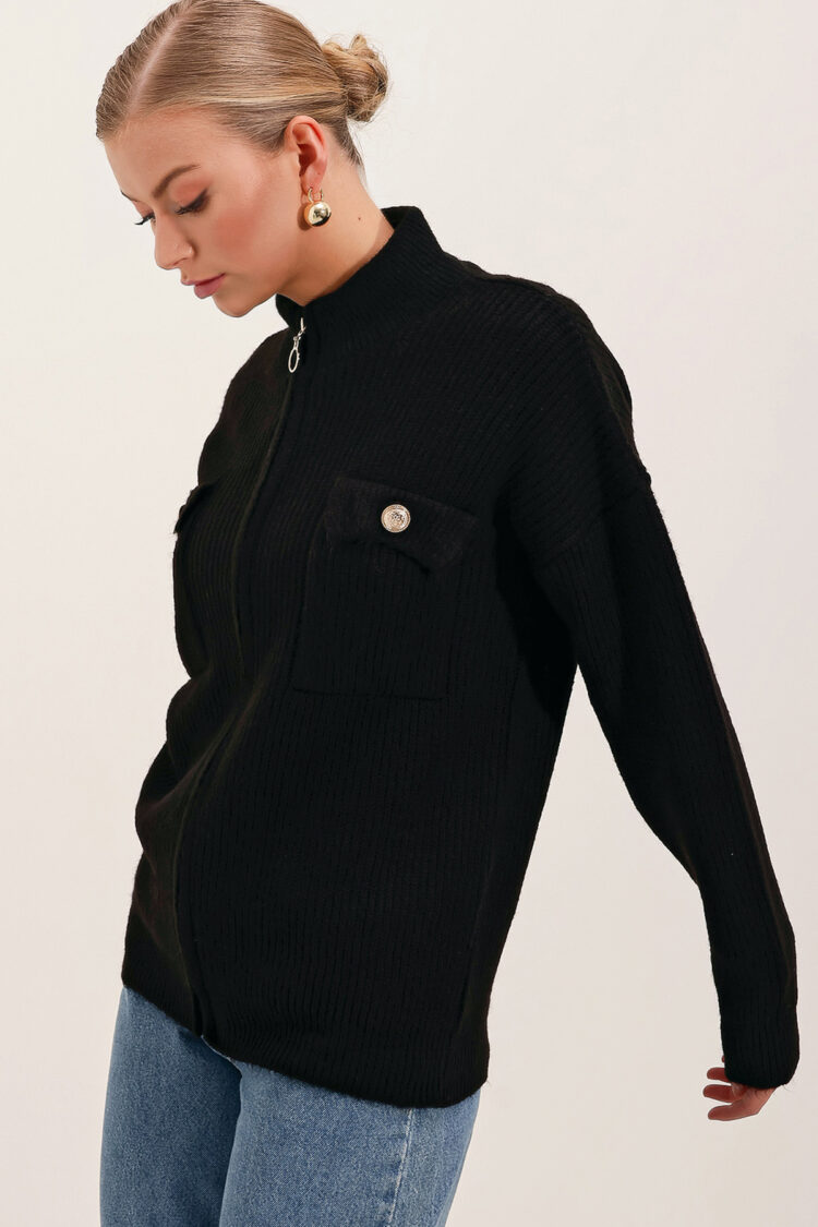 Zippered Knitted Cardigan With Pocket Detail - Producer: Bigdart - Wholesale Women Clothes - TheBS Women