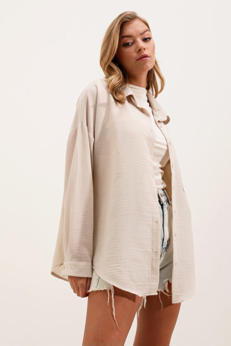 Single Pocket Oversize Linen Shirt - Producer: Bigdart - Wholesale Women Clothes - TheBS Women