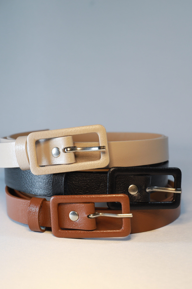 Rectangular Plated Buckle Women's Belt - Producer: Fiori - Wholesale Women Clothes - TheBS Women