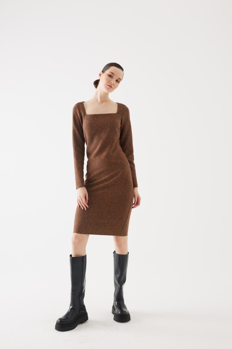 Knitwear Square Neck Cinnamon Dress - Producer: Juste - Wholesale Women Clothes - TheBS Women