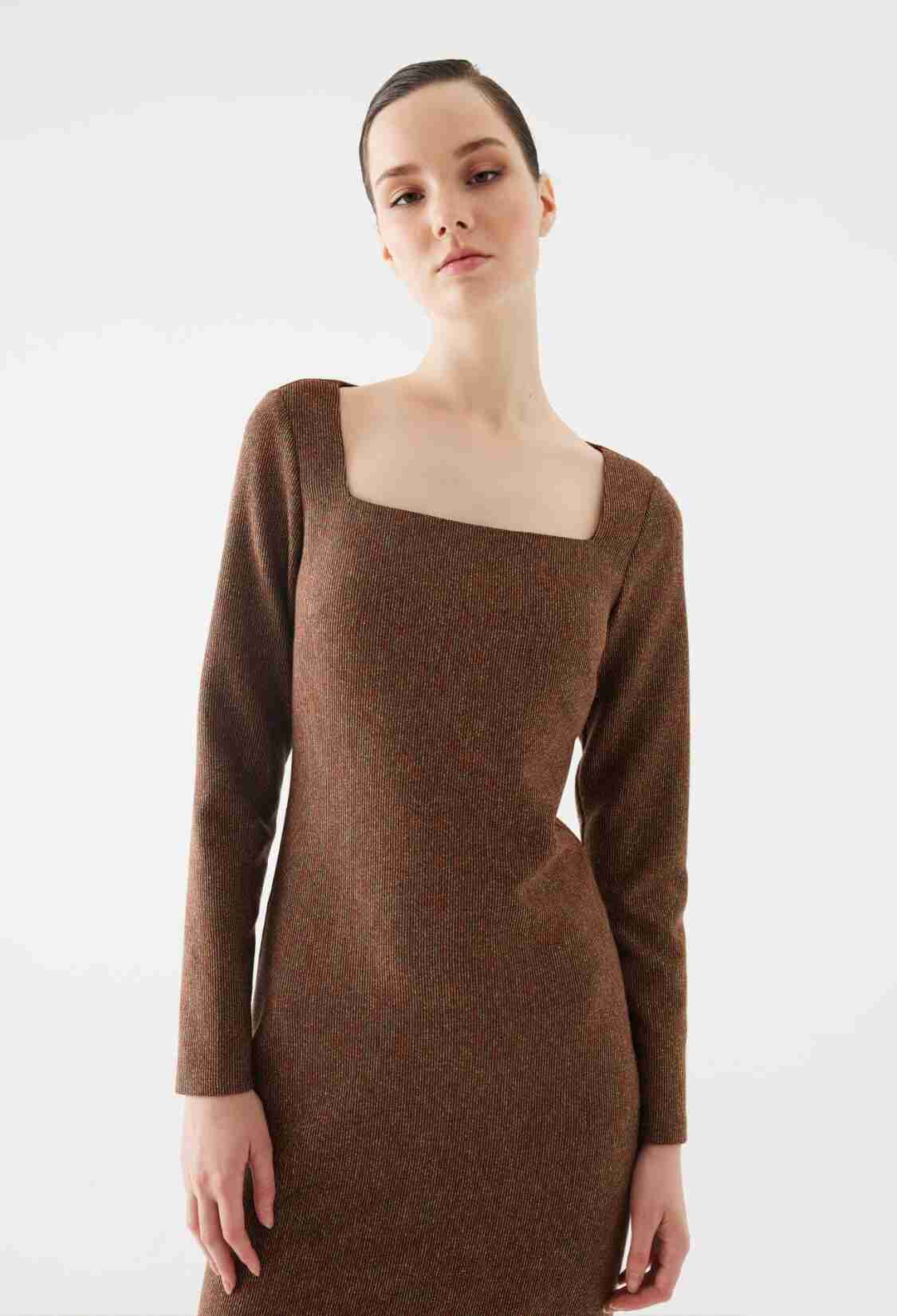 Knitwear Square Neck Cinnamon Dress - Brand: Juste - Women & Kids, Baby Clothes Wholesale - TheBS Women