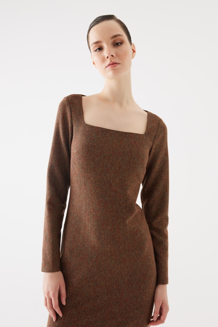 Knitwear Square Neck Cinnamon Dress - Producer: Juste - Wholesale Women Clothes - TheBS Women