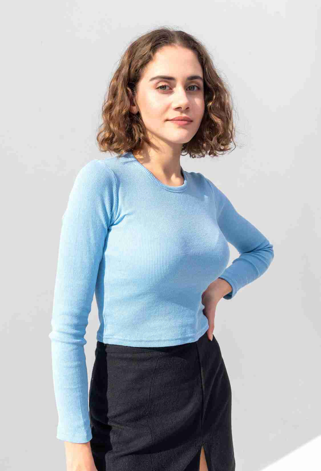 Long Sleeve Corduroy Blouse Crop Knitted T-shirt - Brand: la & vetta - Women & Kids, Baby Clothes Wholesale - TheBS Women